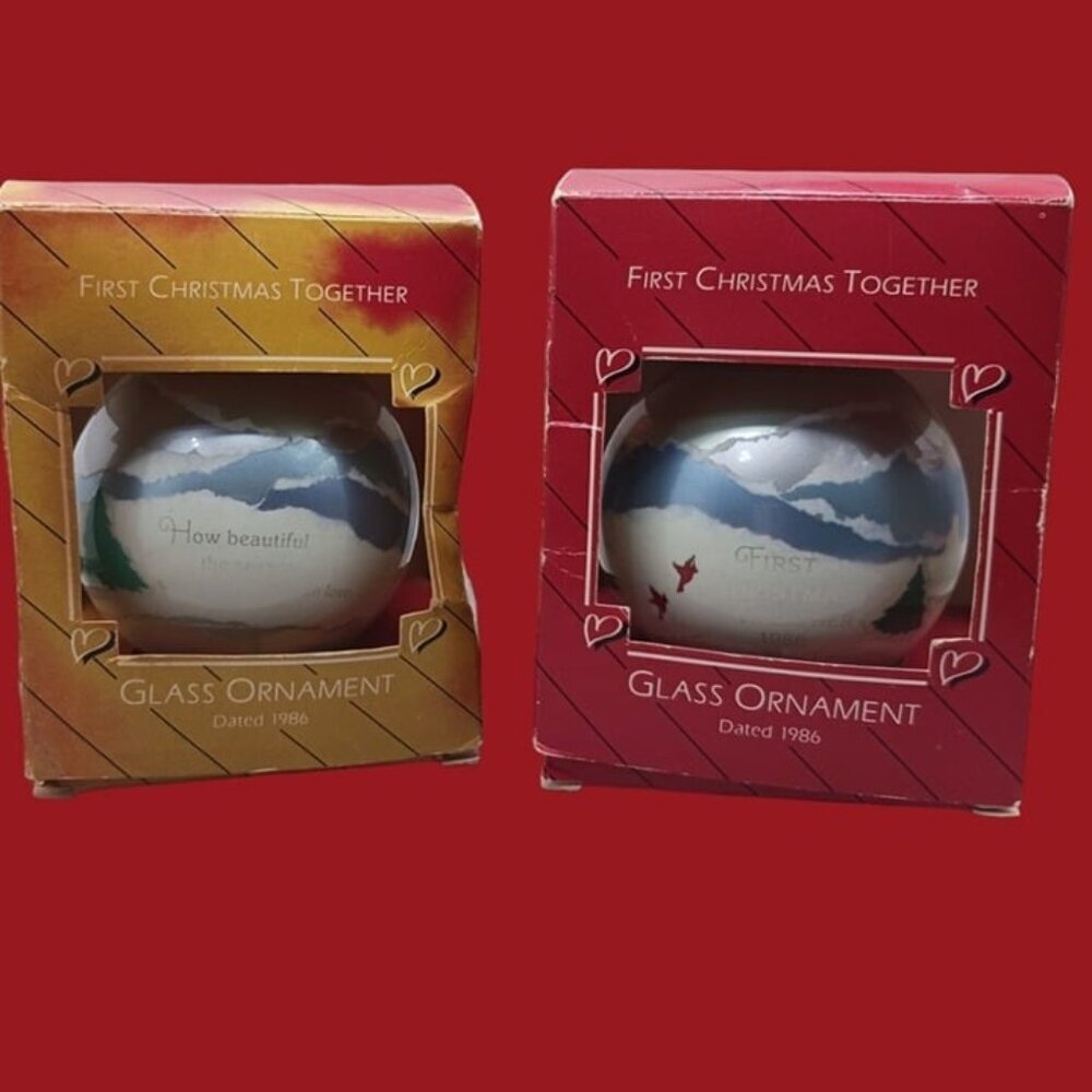Hallmark 1986 christmas together glass ornaments set of 2